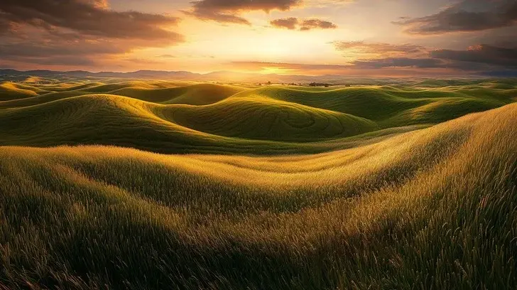 Soft sunset over rolling hills representing a calm horizon